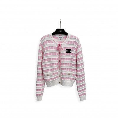 CHANEL WHITE STRIPED CARDIGAN 